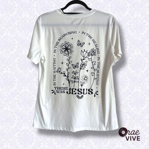 Christian Jesus Ivory Wildflower Butterfly Graphic Tee Shirt - Women's L/XL - Picture 2 of 2